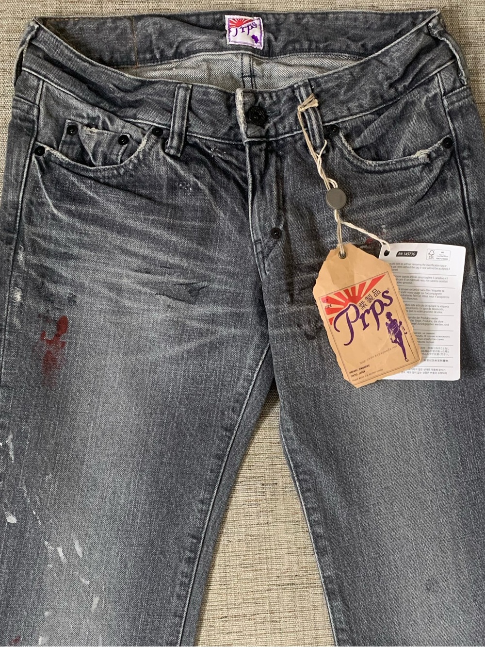 NWT PRPS Dart Love Splatter Denim Jeans in Grey, Size 26